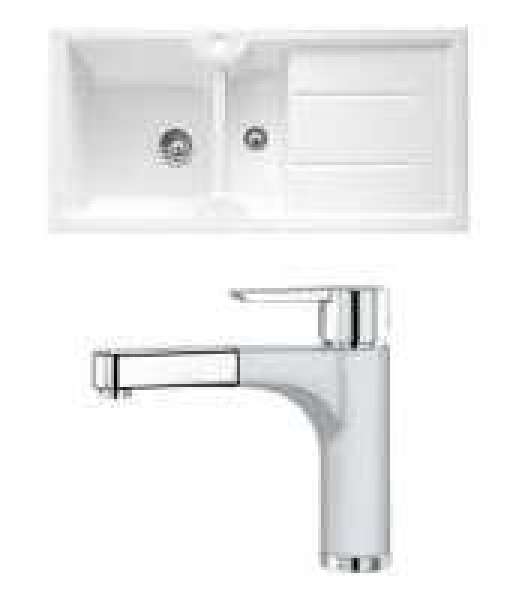 BLANCO 516027 IDESSA 6 S, Keramik, kristallweiß glänzend, mit BLANCO 512970 PYLOS-S Küchenmatur Silgranit Weiß Chrom Hochdruck